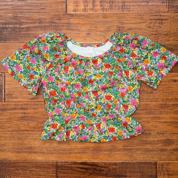 Crewcuts JCrew Girls' gathered-waist crop top in floral, size medium - Picture 1 of 6